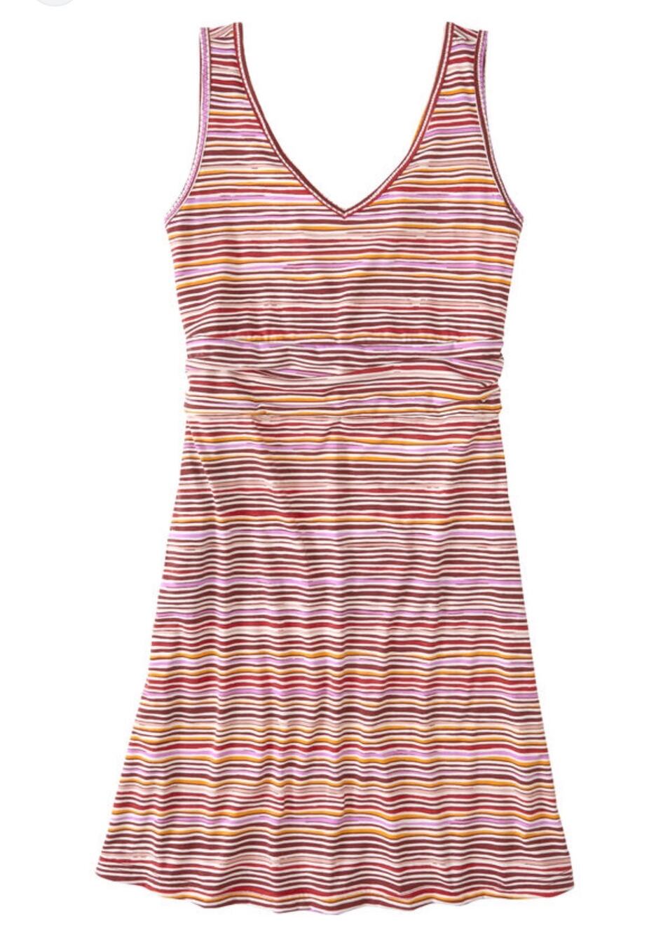 Title Nine Breeze Dress stripe red yellow pink white double V neck